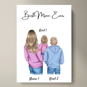 Bedste mor-plakat - personlig plakat (1-4 børn, teenagere) 
