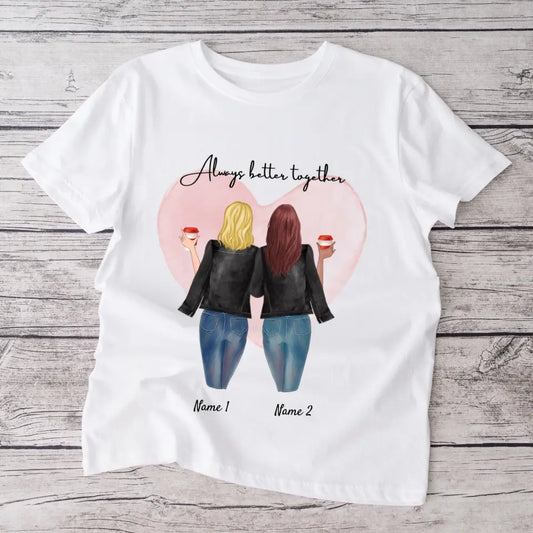Bästa vänner läderjacka med drink - personlig T-shirt (2-3 personer)