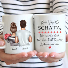 Ladda upp bild till gallerivisning, Für den Rest deines Lebens - Personalisierte Pärchen Tasse mit Blumenstrauß
