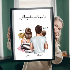Lycklig familj - Personaliserad Poster (Föräldrar med 1-4 barn)