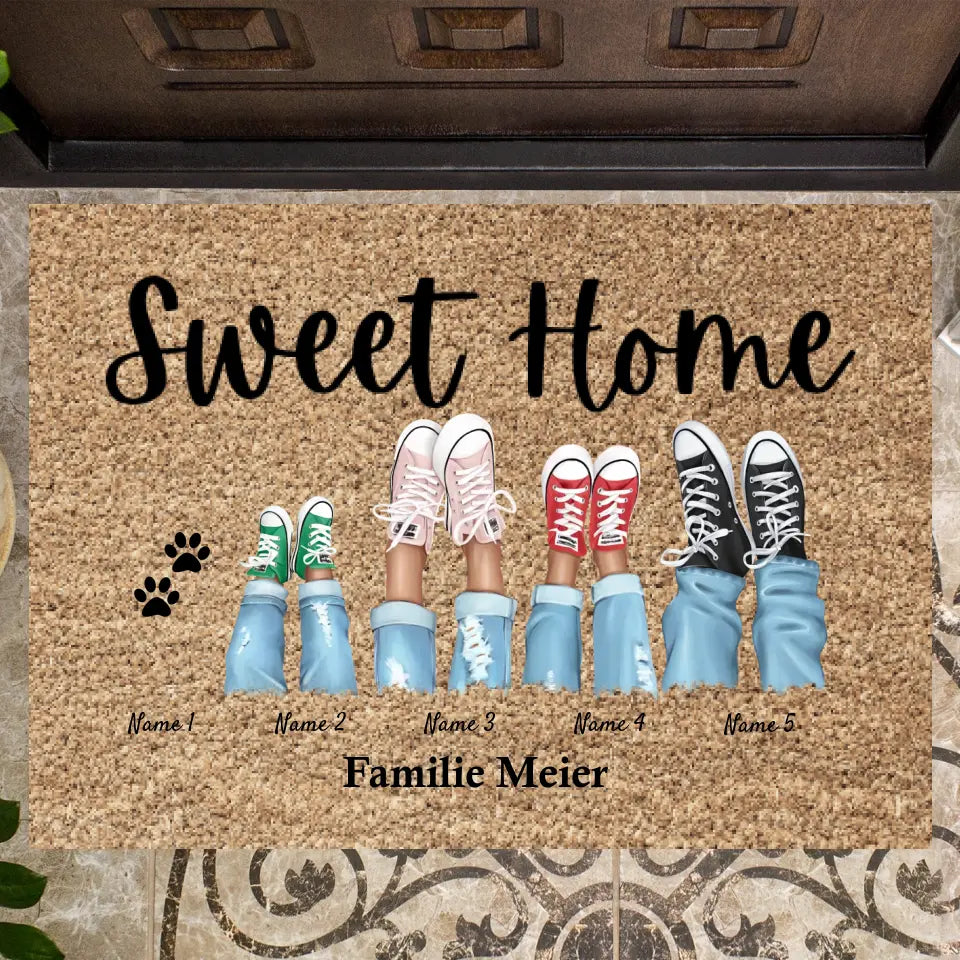 Sweet Home - Personlig dörrmatta för inomhus- och utomhusbruk (2-8 personer, barn & husdjur)