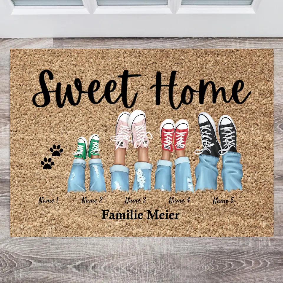 Sweet Home - Personlig dörrmatta för inomhus- och utomhusbruk (2-8 personer, barn & husdjur)