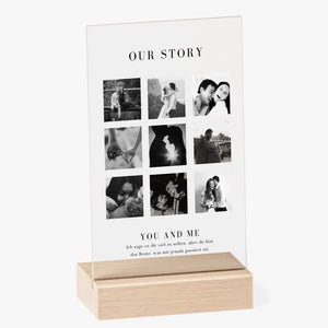 "Our Story" personligt par akrylglascover - fotocollage (4-9 billeder)