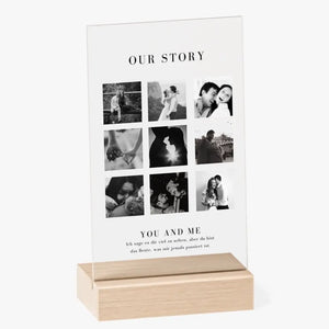 "Vår historia" Personligt parglas i akryl - fotocollage (4-9 bilder)