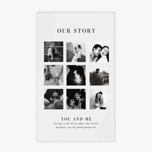 "Our Story" personligt par akrylglascover - fotocollage (4-9 billeder)