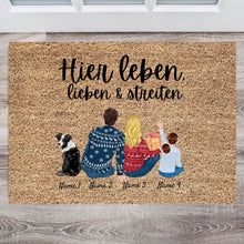 Indlæs billede til gallerivisning Familie an Weihnachten mit Kinder &amp; Haustiere - Personalisierte Fußmatte
