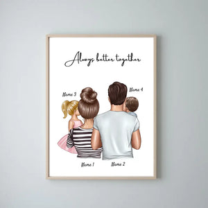 Lycklig familj - Personaliserad Poster (Föräldrar med 1-4 barn)