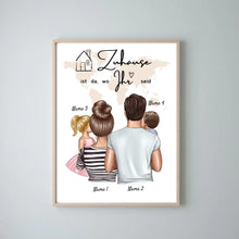 Ladda upp bild till gallerivisning, Zuhause ist da, wo ihr seid - Personalisiertes Familien Poster (1-4 Kinder)
