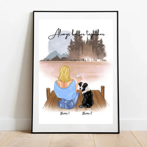 Elskerinde med kæledyr - Personlig plakat (kvinde med 1-2 katte eller hunde) 