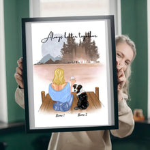 Indlæs billede til gallerivisning Elskerinde med kæledyr - Personlig plakat (kvinde med 1-2 katte eller hunde) 
