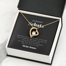 Indlæs billede til gallerivisning Letzte Liebe - Halskette mit Gold-Herzanhänger &amp; personalisierter Geschenk-Karte (Valentinstagsgeschenk)

