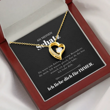 Ladda upp bild till gallerivisning, Ich liebe dich - Halskette mit Gold-Herzanhänger &amp; personalisierter Karte (Valentinstagsgeschenk)
