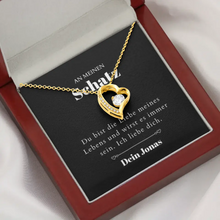 Ladda upp bild till gallerivisning, Liebe meines Lebens - Halskette mit Gold-Herzanhänger &amp; personalisierter Karte (Valentinstagsgeschenk)

