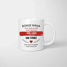 Indlæs billede til gallerivisning Danke Bonus Mama - Personalisierte Tasse Stiefmutter (Frau mit 1-4 Kinder)
