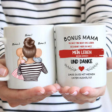 Indlæs billede til gallerivisning Danke Bonus Mama - Personalisierte Tasse Stiefmutter (Frau mit 1-4 Kinder)
