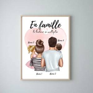 Happy Family, Famille heureuse - Poster Personnalisé (Parents avec 1-3 enfants)