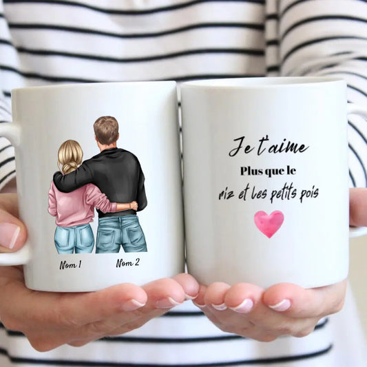 Je t'aime plus que le riz et les pois  -  Mug personnalisé pour couple (homme & femme)