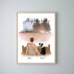 Mester med kæledyr - personlig plakat (mand med hund eller kat) 