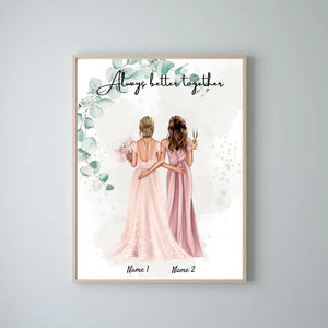 Bruden & Hedersbrudtärnan - Personaliserad Poster för förlovning/bröllop