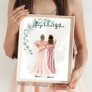 Bruden & Hedersbrudtärnan - Personaliserad Poster för förlovning/bröllop