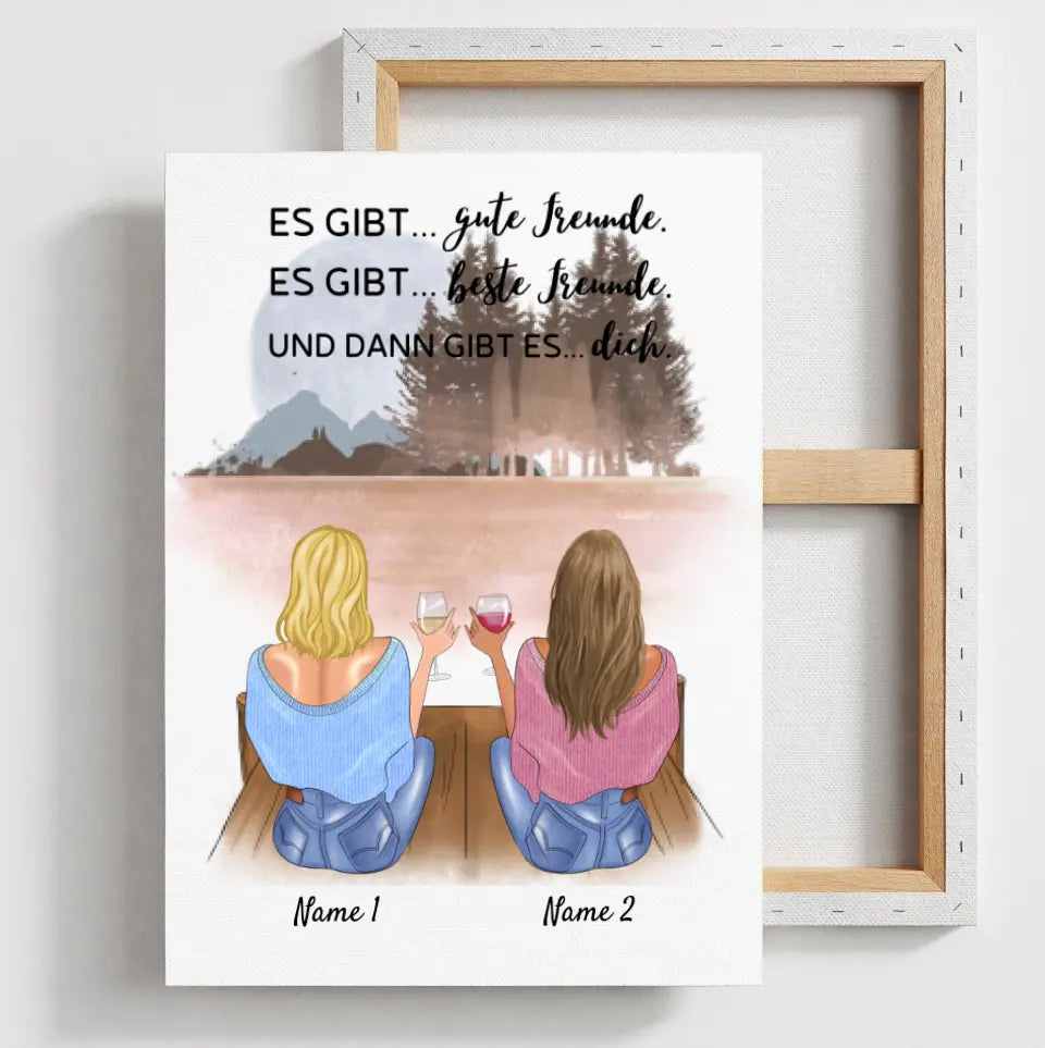 Bästa vänner/systrar med drink - Personlig canvas (2-4 kvinnor)
