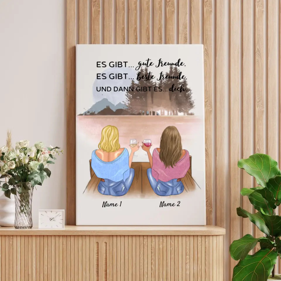 Bästa vänner/systrar med drink - Personlig canvas (2-4 kvinnor)