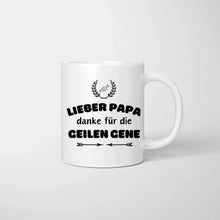 Ladda upp bild till gallerivisning, Lieber Papa, danke für die geilen Gene - Personalisierte Tasse für Väter (Vatertag 1-4 Kinder)
