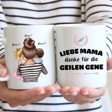 Indlæs billede til gallerivisning Liebe Mama, danke für die geilen Gene - Personalisierte Tasse (1-4 Kinder, Muttertag)
