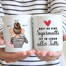 Indlæs billede til gallerivisning Supermutti, alles Tutti - Personalisierte Tasse (1-4 Kinder, Muttertag)

