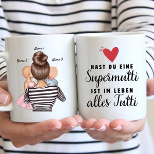 Supermutti, alles Tutti - Personalisierte Tasse (1-4 Kinder, Muttertag)