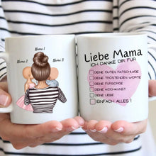Indlæs billede til gallerivisning Liebe Mama, Danke für alles Checkliste - Personalisierte Tasse (1-4 Kinder, Muttertag)
