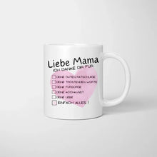 Indlæs billede til gallerivisning Liebe Mama, Danke für alles Checkliste - Personalisierte Tasse (1-4 Kinder, Muttertag)

