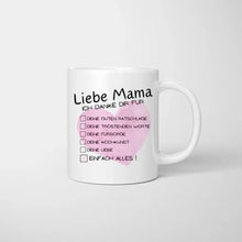 Ladda upp bild till gallerivisning, Liebe Mama, Danke für alles Checkliste - Personalisierte Tasse (1-4 Kinder, Muttertag)
