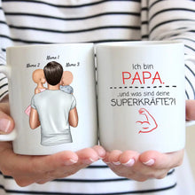 Indlæs billede til gallerivisning Ich bin Papa und was sind deine Superkräfte? - Personalisierte Tasse für Väter (Vatertag 1-4 Kinder)
