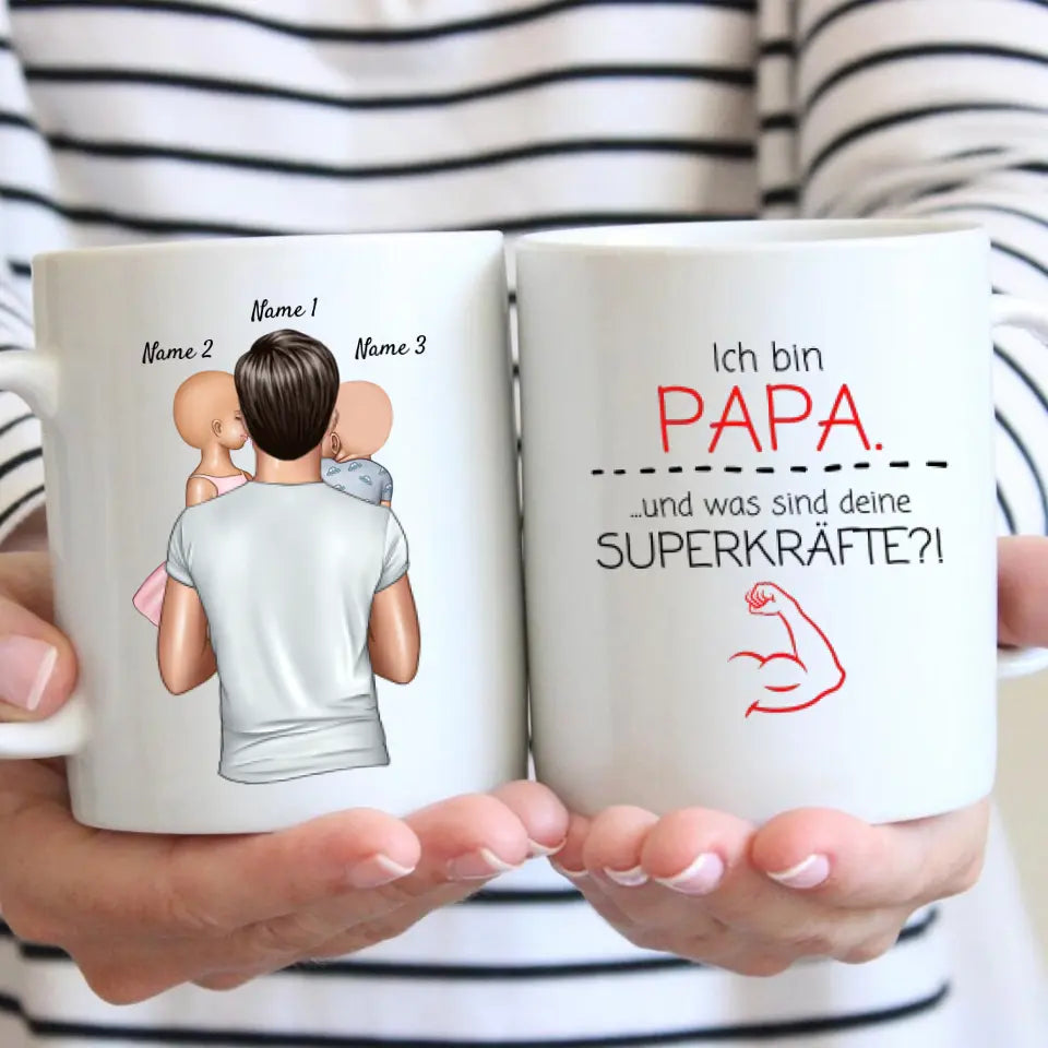 Ich bin Papa und was sind deine Superkräfte? - Personalisierte Tasse für Väter (Vatertag 1-4 Kinder)