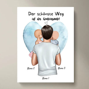 Der schönste Weg ist der gemeinsame! - Personalisiertes Vatertag Poster (Papa mit 1-4 Kindern)