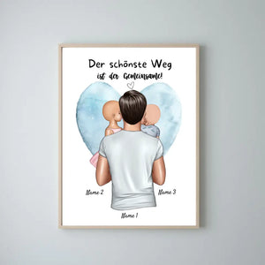 Der schönste Weg ist der gemeinsame! - Personalisiertes Vatertag Poster (Papa mit 1-4 Kindern)