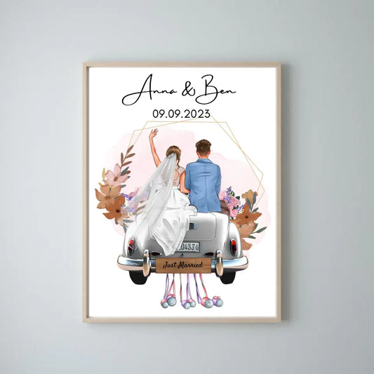 "Just Married" Personlig bröllopsposter - För gifta par, brud & brudgum, pengagåva, bröllopspresent