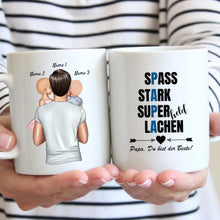 Ladda upp bild till gallerivisning, Papa Tasse: Spass, Stark, Superheld &amp; Lachen - Personalisierte Tasse (Vater mit 1-4 Kinder)
