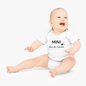 Mini nom de famille - Onesie/dorsal bébé personnalisé, body 100% coton bio