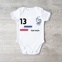 Ladda upp bild till gallerivisning, 2024 Maillot de foot Euro France - Body bébé personnalisé avec prénom et numéro de maillot personnalisables, 100% coton bio
