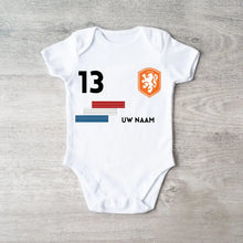 Ladda upp bild till gallerivisning, 2024 Voetbal EM Nederland - Gepersonaliseerde baby romper, shirt met aanpasbare naam en rugnummer, 100% biologisch katoenen baby romper
