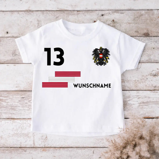 Fußball Österreich Trikot Kinder individuell - Personalisiertes T-Shirt für Kinder (100% Baumwolle)