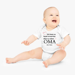 Ich kann es kaum erwarten dich zu sehen OMA - Personalisierter Baby-Onesie/ Strampler, Geburt MAMA, PAPA, OMA, OPA, 100% Bio-Baumwolle Body