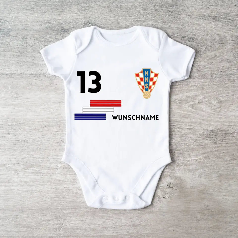2024 Fussball EM Kroatien - Personalisierter Baby-Onesie/ Strampler, Trikot mit anpassbarem Namen und Trikotnummer, 100% Bio-Baumwolle Baby Body
