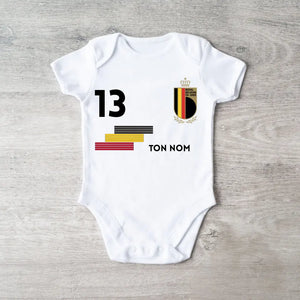 2024 Maillot de foot Euro Belgique - Body bébé personnalisé avec prénom et numéro de maillot personnalisables, 100% coton bio