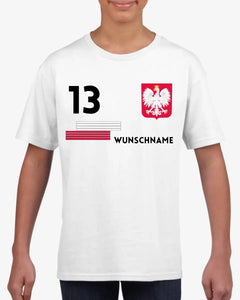 Fußball EM 2024 Polen T-Shirt Kinder individuell - Personalisiertes Trikot für Kinder (100% Baumwolle)