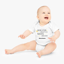 Indlæs billede til gallerivisning Meine Eltern sind jetzt auch nachts erreichbar - Personalisierter Baby-Strampler, 100% Bio-Baumwolle
