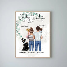 Ladda upp bild till gallerivisning, Meine Familie Poster - Personalisiertes Poster (Eltern mit 1-4 Kindern + Haustiere)
