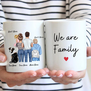 Personalisierte Tasse für die ganze Familie "We are Family" (1-4 Kinder + Haustiere)